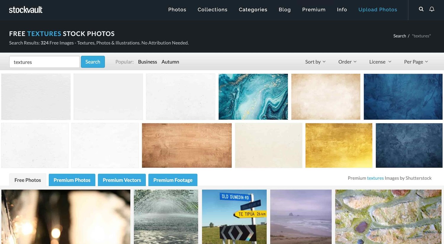 homepage for the web textures resource Stockvault