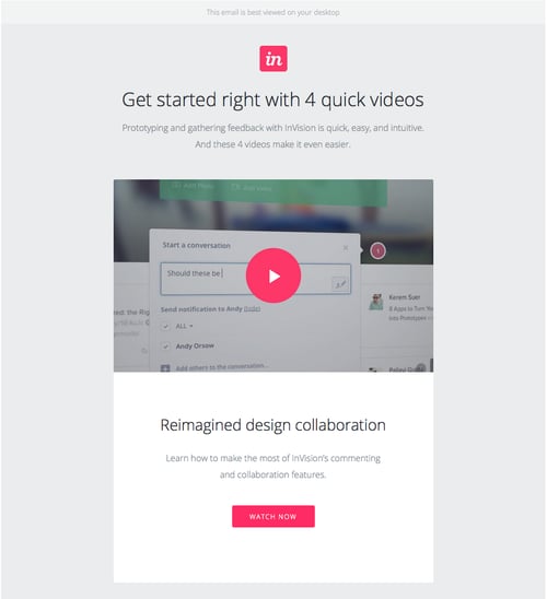 InVision welcome email with link to watch video