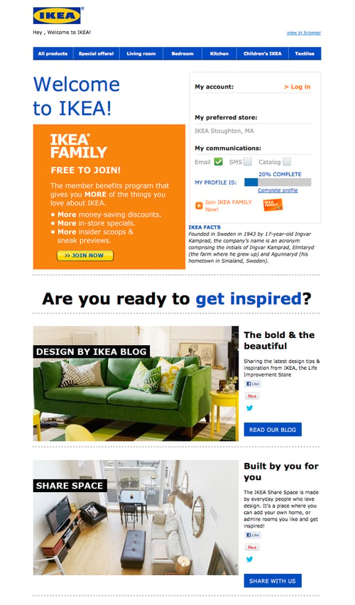 IKEA welcome email with offer to join free membership