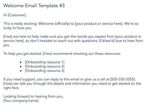 customer welcome email