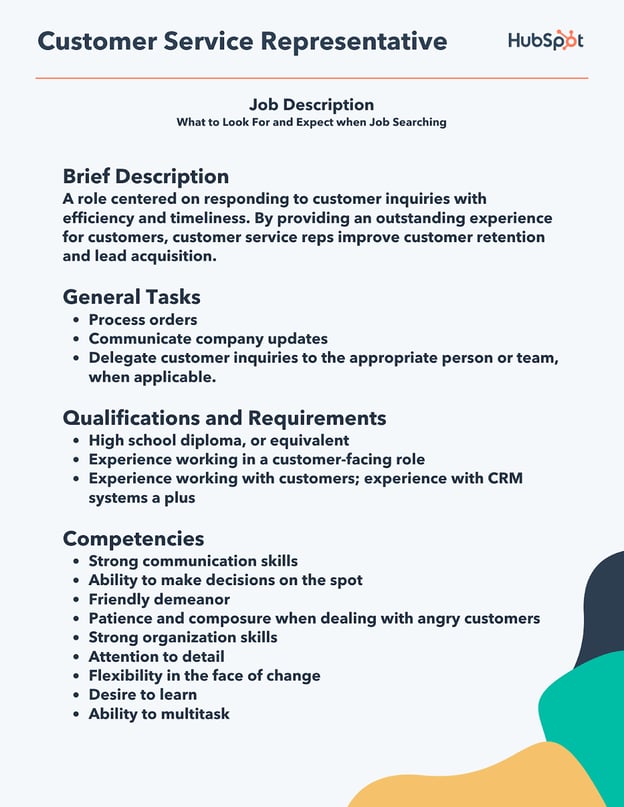 customer service representative job description