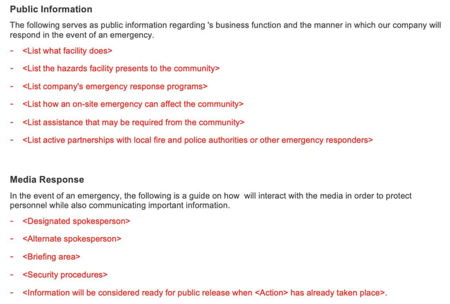 business continuity plan example: media and reputation management