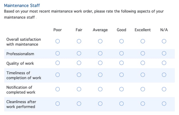 CSAT example survey maintenance