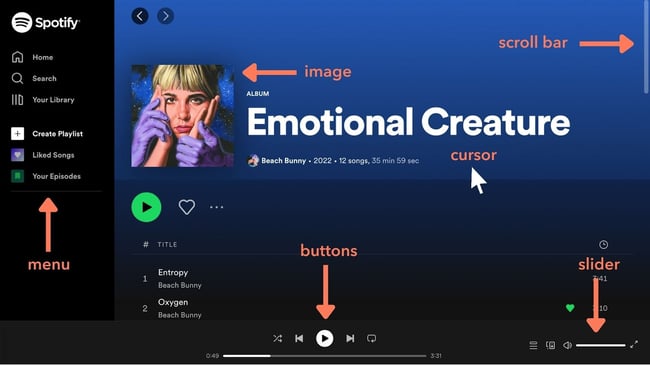 an example of a gui of spotify in a web browser