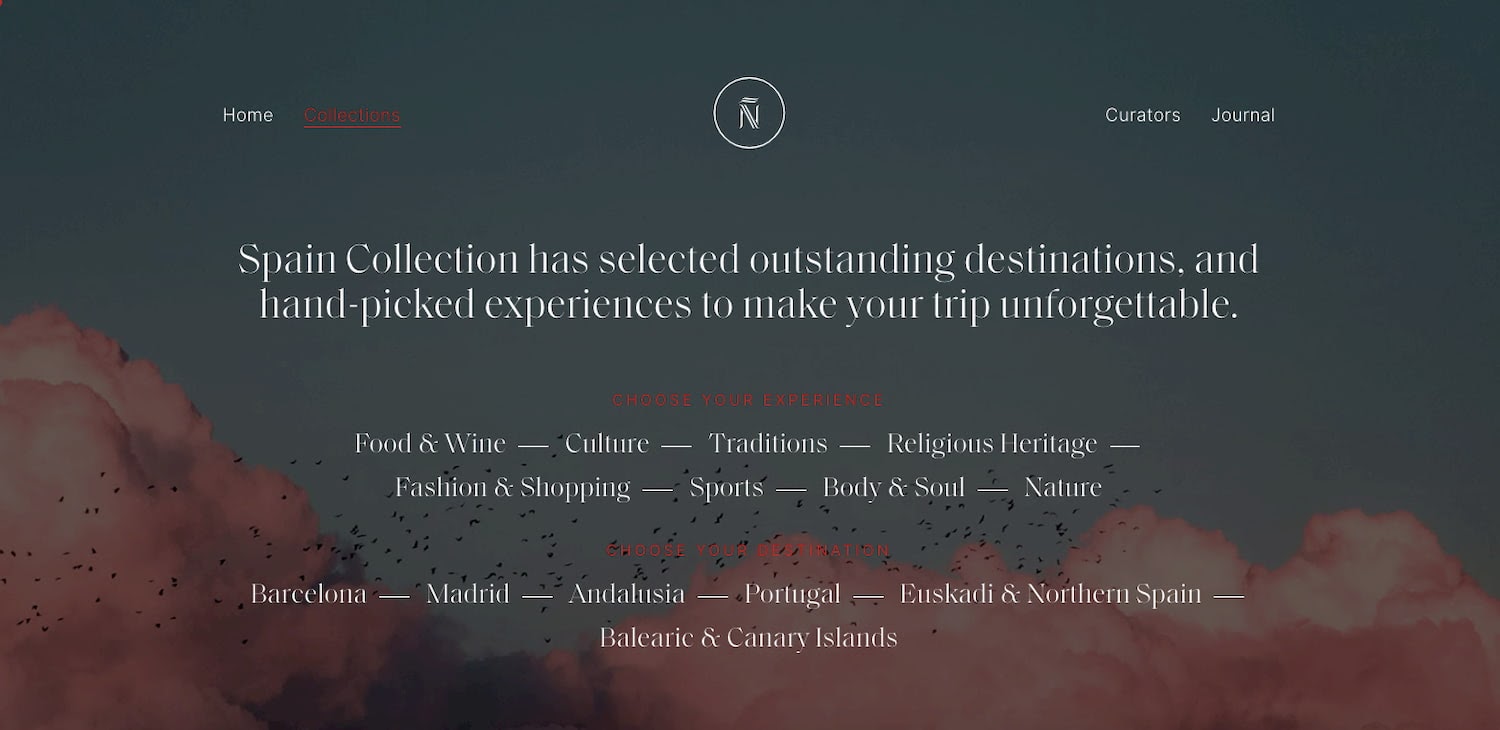 Spain Collection is one of the best UI design examples
