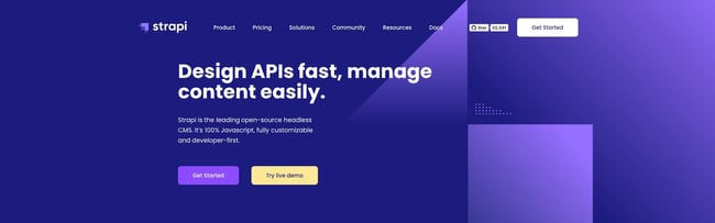 product page for the headless CMS strapi