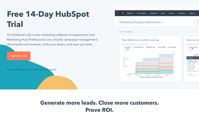Free trial landing page example hubspot's 14-day free trial