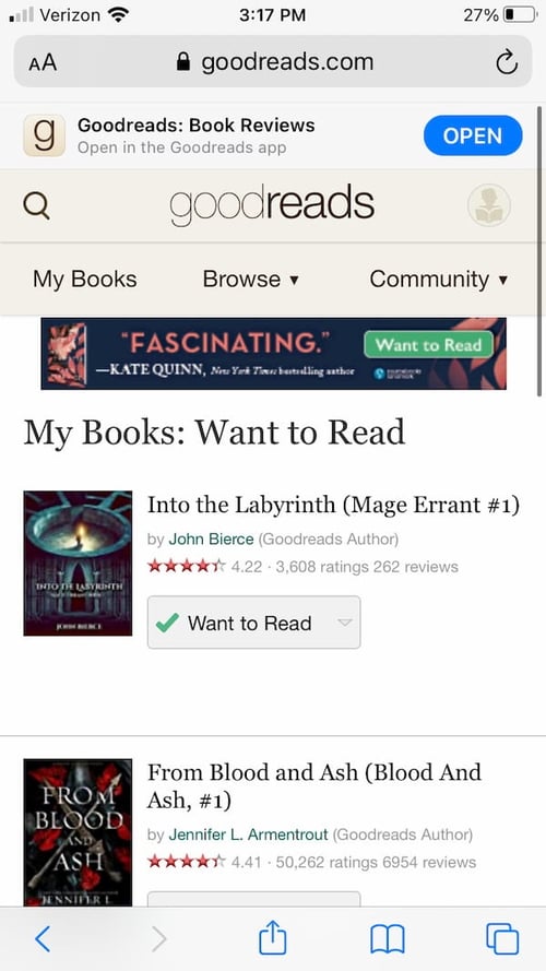The Goodreads Web app looks and behaves like its native mobile app but has key differences