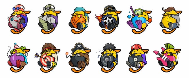 12 designs from Wapuu NFT collection for WordPress community members