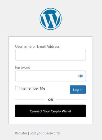 WordPress plugin page with option to connect your crypto wallet created by Unlock protocol plugin