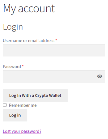 WordPress plugin page with option to connect your crypto wallet created by EthPress plugin