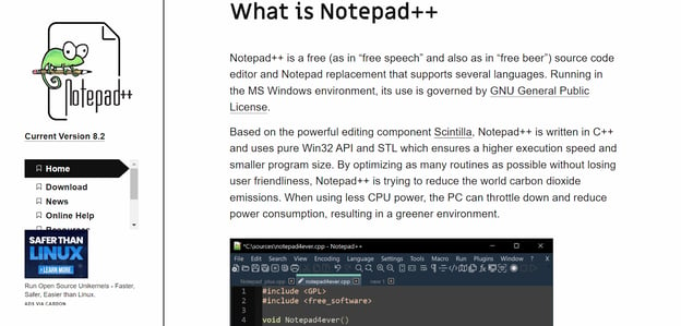 Screenshot of Notepad++ download page