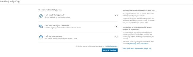 How to install the linkedin insight tag on your website: step 4 select install my insight tag