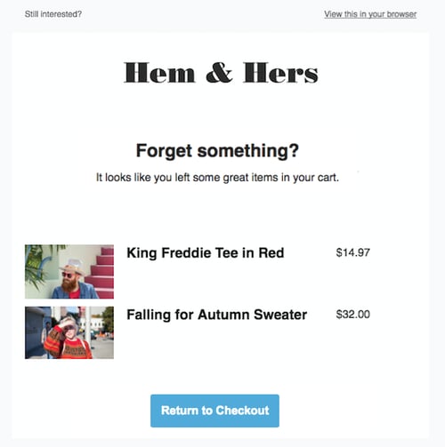 abandoned cart email that could engage customer on their second screen