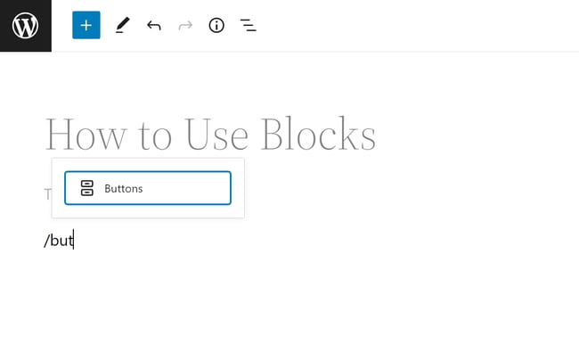 user typing slash but so button block appears as suggestion
