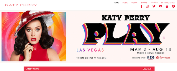wordpress websites examples: katy perry homepage