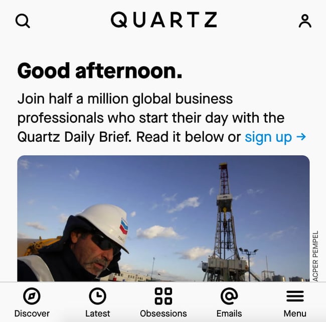 Quartz website uses WordPress icons in header and footer