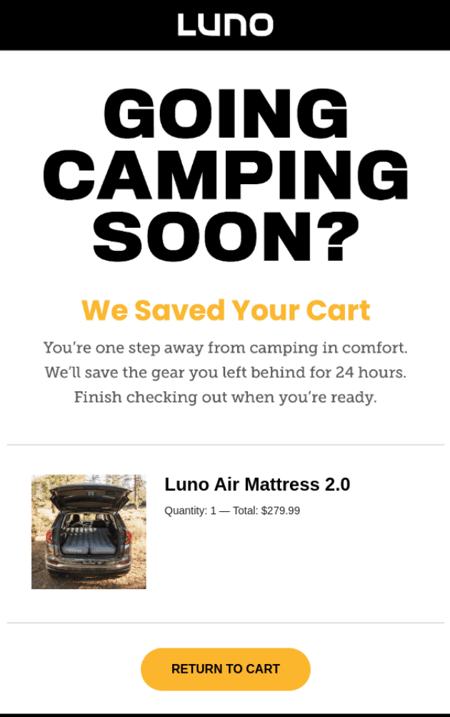 abandoned cart email examples: luno