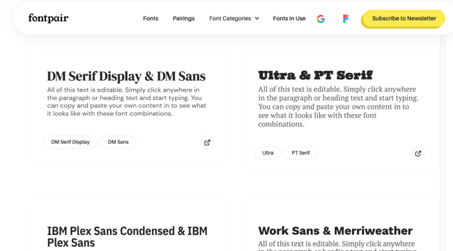 about us page design font combinations