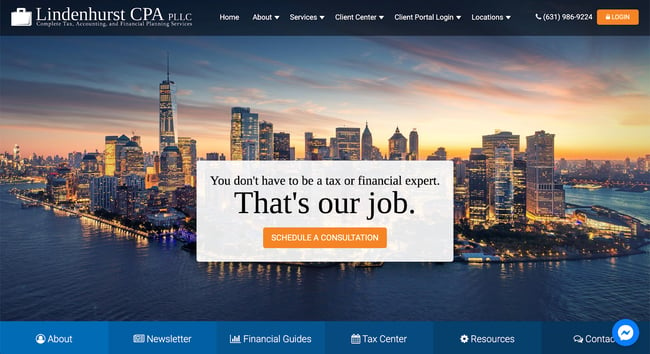 Lindenhurst uses excellent copy and graphics on their accounting firm Website to drive business
