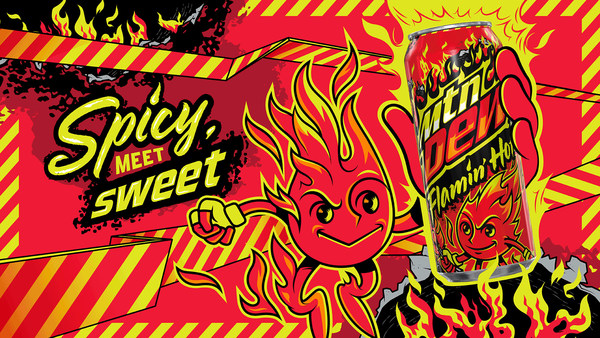 Benefits of co-branding, illustration of flaming basking cheetos and upland dew
