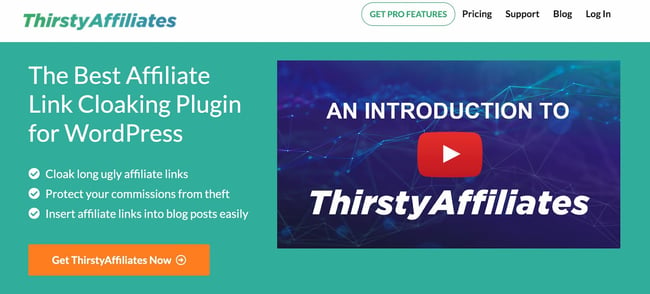 homepage for the affilaite marketing wordpress plugin thirsty affiliates