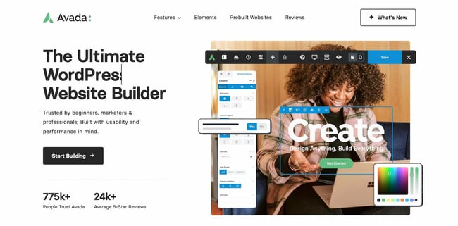 product homepage for the wordpress page builder avada
