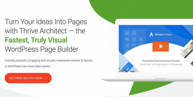 product homepage for the wordpress page builder thrive architect