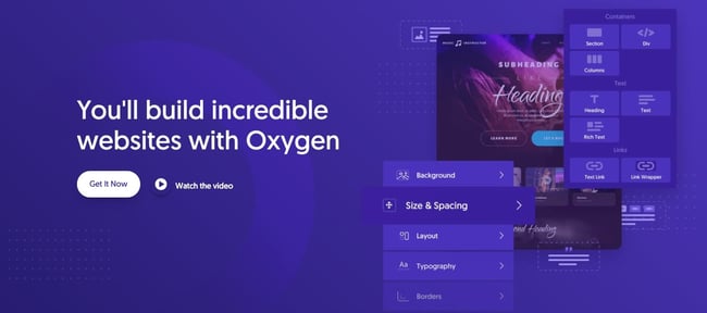 product homepage for the wordpress page builder oxygen