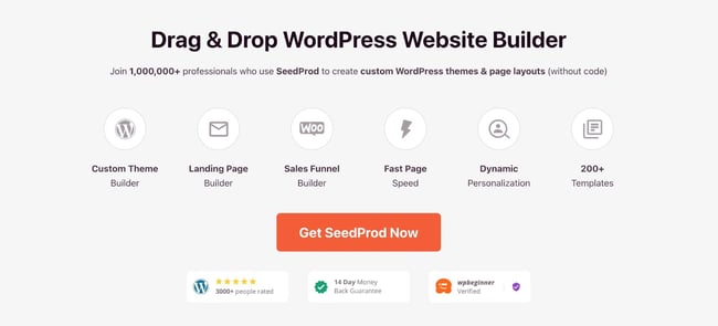 product homepage for the wordpress page builder seedprod