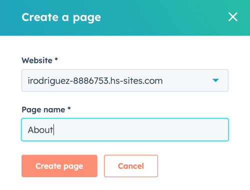  creating a new page in HubSpot