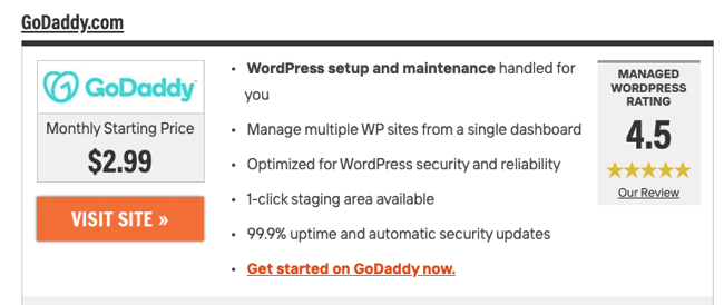 best wordpress maintenance services: godaddy review