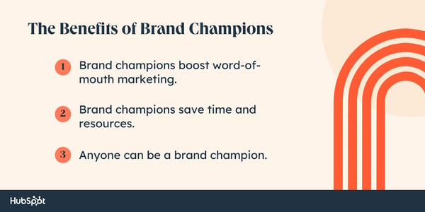 Benefits of Brand Champions.  Brand champions promote word of mouth marketing.  Brand champions save time and resources.  Any brand can be a champion.