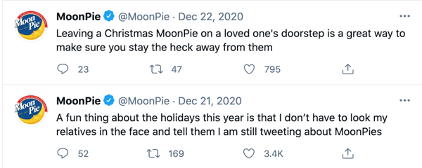 MoonPie tuitea, destacando la divertida voz de marca de la marca.