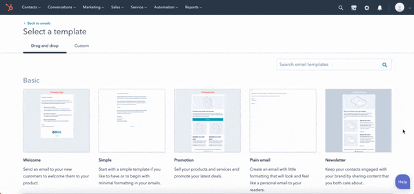 Bulk email service, design template example from HubSpot