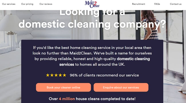 cleaning company websites, Maid2Clean