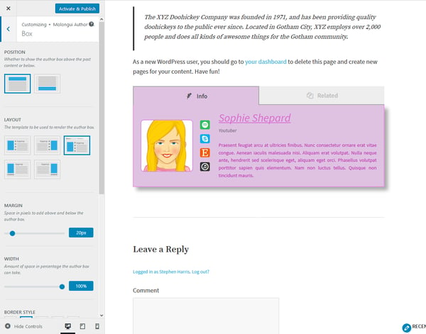 demo of wordpress author bio plugin with live previews