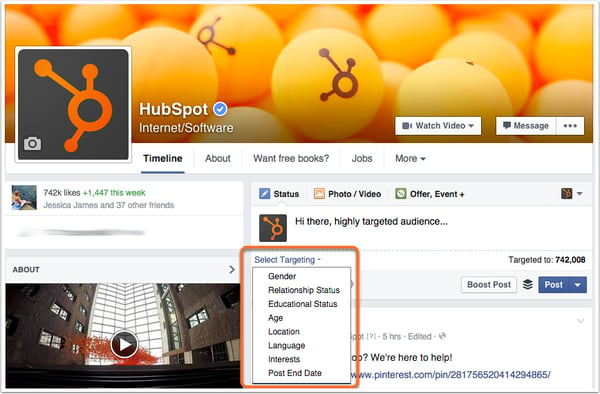 hubspot facebook page audience targeting demo