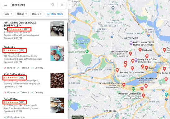 google maps search results business ratings example