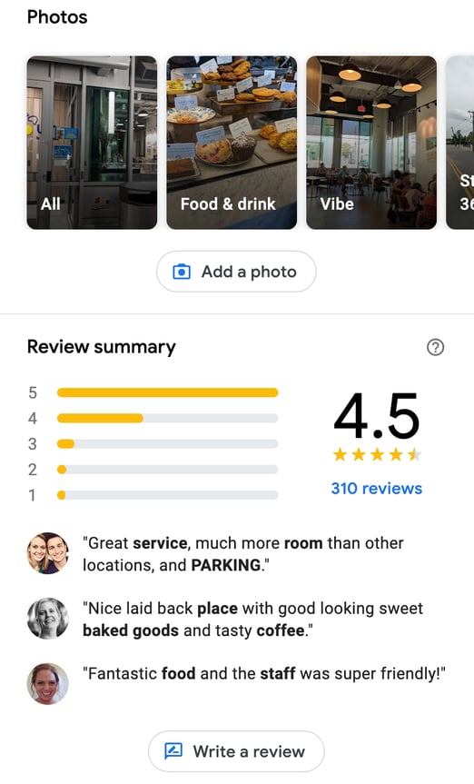 example google maps business profile reviews and photos
