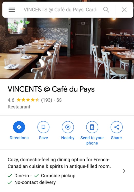 example of optimized google my business account for a restaurant google maps marketing