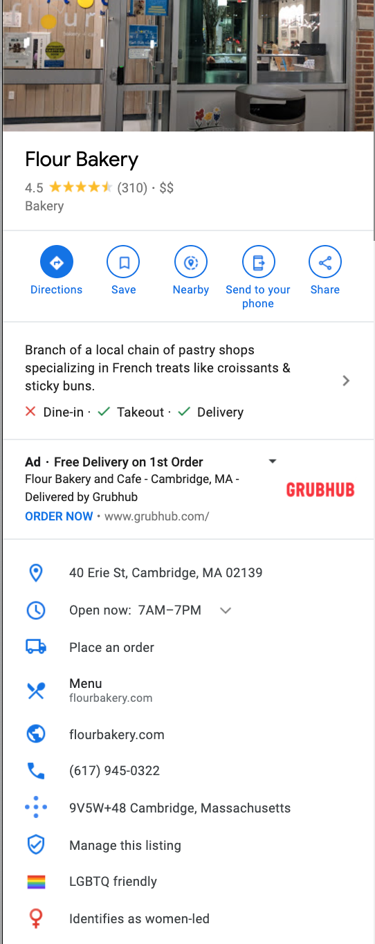 example of optimized google maps marketing profile for a restaurant