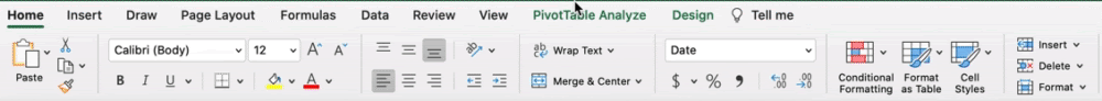 add quarterly date options to excel pivottable through pivottable analyze toolbar