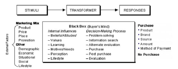 diagram of black box behavior model displaying the consumer decision process