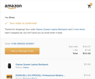 Amazon order confirmation page