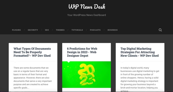 WP News Desk news aggregator site
