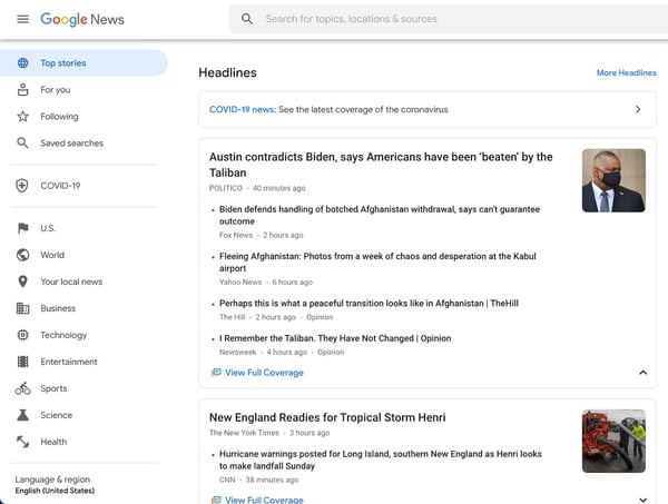 Google news aggregator site
