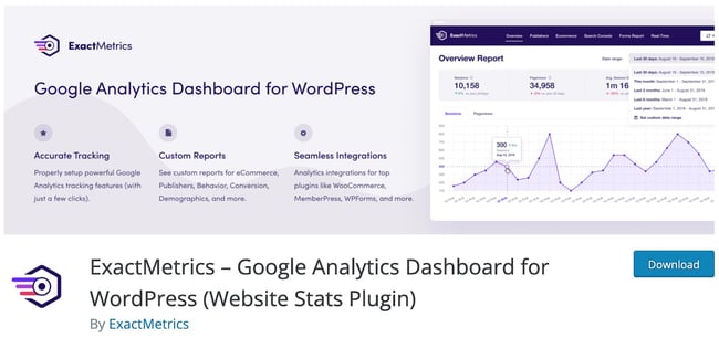 cms features: product page for the exactmetrics plugin