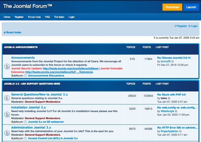 Jcms features: a joomla forum with thousands of questions and responses