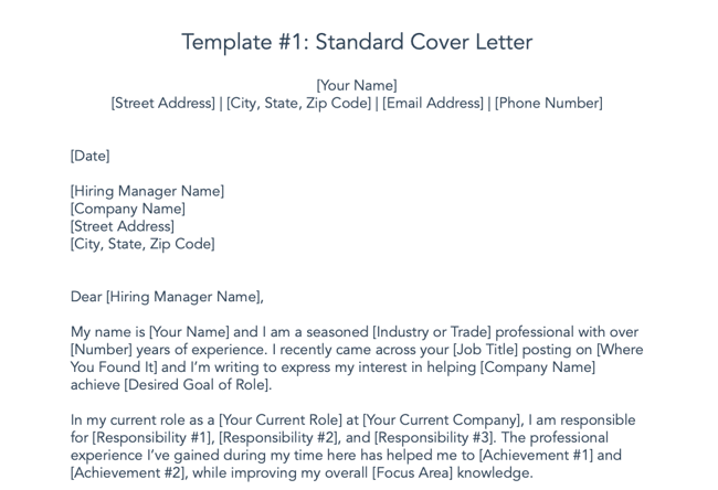 cover letter examples: standard cover letter